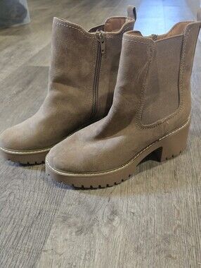 Universal Thread Taupe Suede Ankle Booties with Block Heel